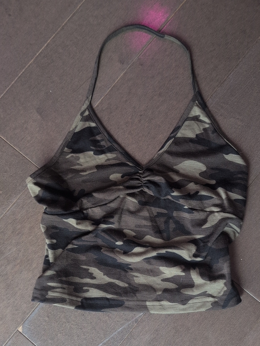 SHEIN Olive Camo Ruched V-Neck Halter Camisole